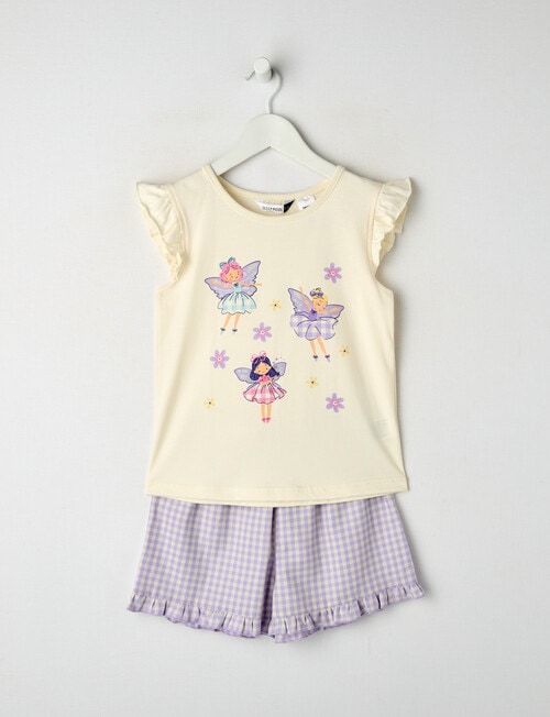 Sleep Mode Fairies Gingham Knit & Woven PJ Set, White & Lilac, 2-8 product photo