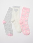 Simon De Winter Hearts Crew Socks, 3-Pack, Pink product photo