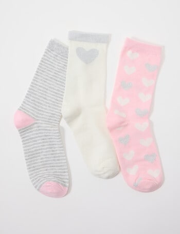 Simon De Winter Hearts Crew Socks, 3-Pack, Pink product photo