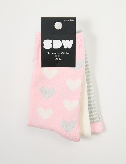 Simon De Winter Hearts Crew Socks, 3-Pack, Pink product photo View 02 L