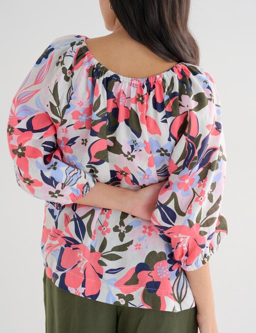 Zest Linen Floral Print Peasant Top, Pink product photo View 02 L