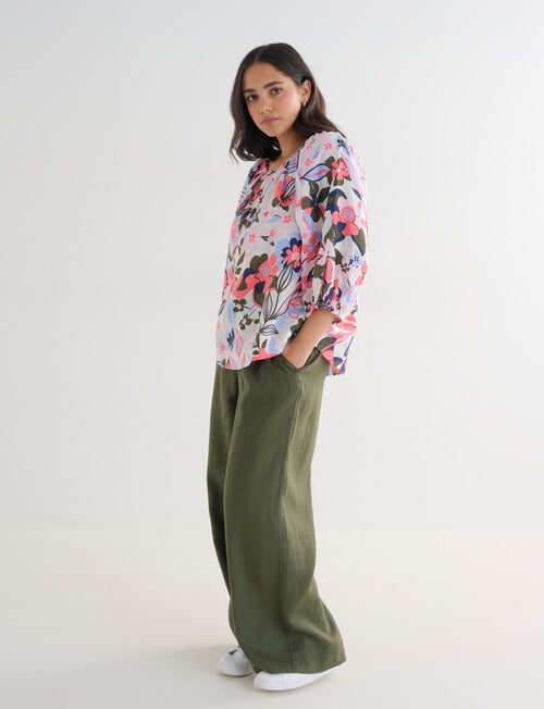 Zest Linen Floral Print Peasant Top, Pink product photo View 03 L