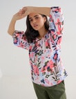 Zest Linen Floral Print Peasant Top, Pink product photo View 04 S