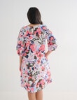 Zest Linen Floral Print 3/4 Sleeve Dress, Pink product photo View 02 S