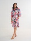 Zest Linen Floral Print 3/4 Sleeve Dress, Pink product photo View 03 S