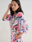 Zest Linen Floral Print 3/4 Sleeve Dress, Pink product photo View 06 S
