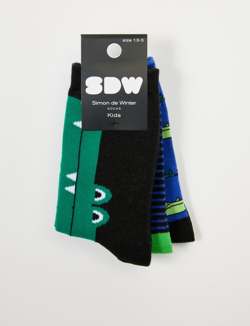 Simon De Winter Alligator Crew Socks, 3-Pack, Green product photo View 02 L