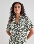 Zest Linen Short Sleeve Shirt, Olive Print product photo