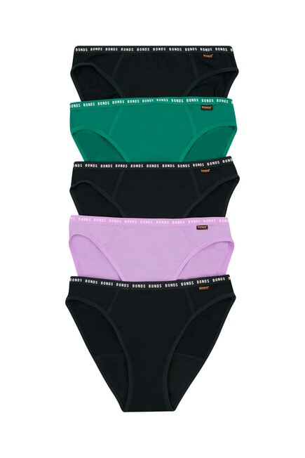 Bonds Bloody Comfy Undies Bikini Brief, 5-Pack, Forest, Mer & Black product photo