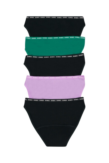 Bonds Bloody Comfy Undies Bikini Brief, 5-Pack, Forest, Mer & Black product photo View 02 L