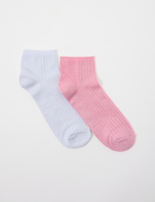 Simon De Winter Metallic Rib Quarter Crew Socks, 2-Pack, Sherbet & White product photo