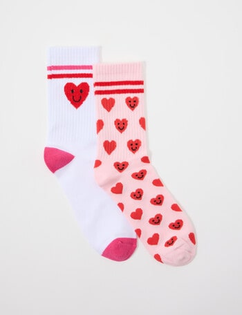 Simon De Winter Hearts Rib Quarter Crew Socks, 2-Pack, Pink product photo