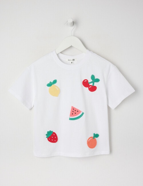 Mac & Ellie Crochet Fruit Short Sleeve Boxy Tee, White product photo