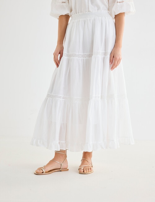 Whistle Tiered Detail Skirt, White product photo