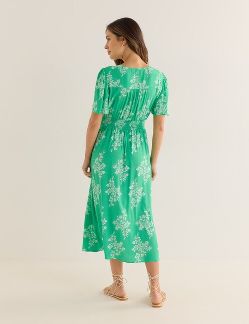 knee length dresses for ladies Whistles Green Leopard Printed Midi Dress