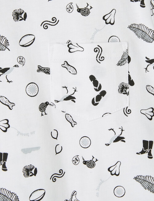 Mac & Ellie All Over Print NZ Kiwi Short Sleeve Tee, White product photo View 02 L