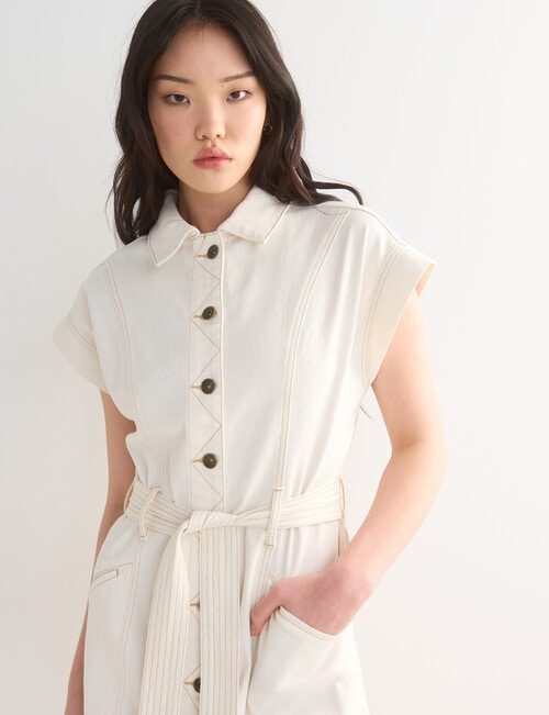 Denim Republic Belted Dress, Ecru product photo
