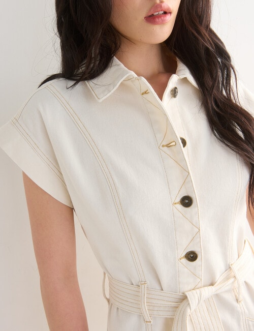 Denim Republic Belted Dress, Ecru product photo View 04 L