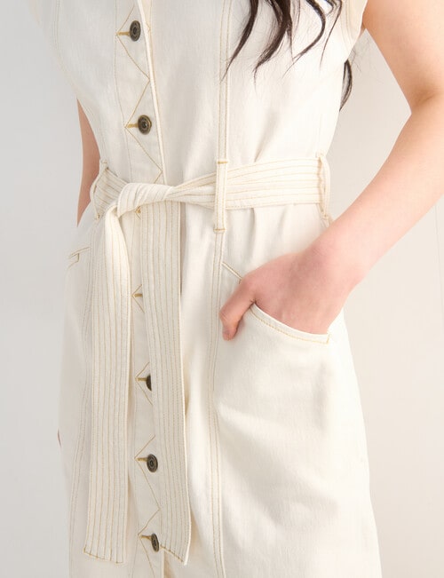 Denim Republic Belted Dress, Ecru product photo View 05 L