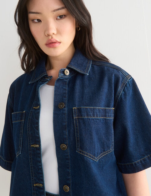 Denim Republic Short Sleeve Overshirt, Rinse product photo View 04 L