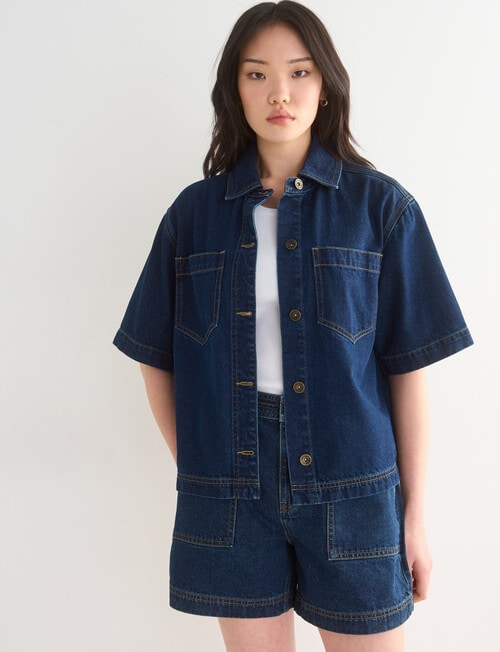 Denim Republic Short Sleeve Overshirt, Rinse product photo View 05 L