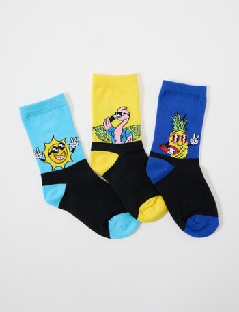 Simon De Winter Summer Dudes Crew Socks, 3-Pack, Yellow product photo