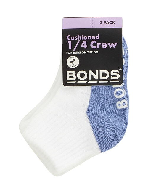 Bonds Logo Quarter Crew Socks, 3-Pack, Blue, Yellow & Lavender product photo View 03 L
