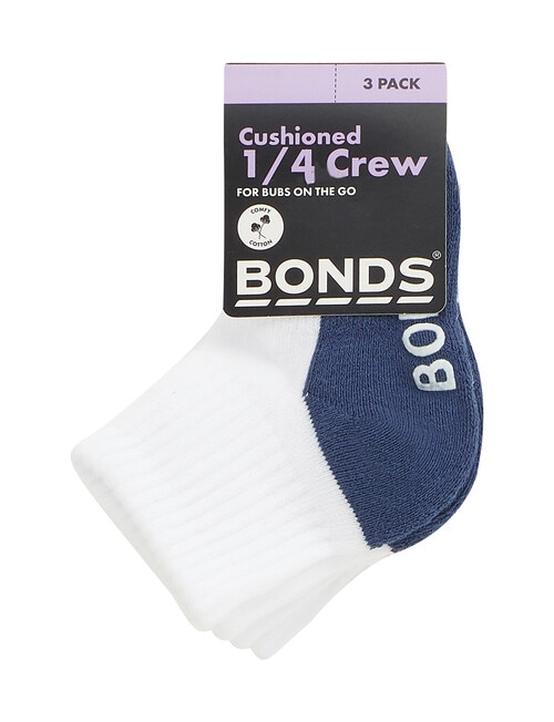 Bonds Logo Quarter Crew Socks, 3-Pack, Blue & Orange product photo View 03 L