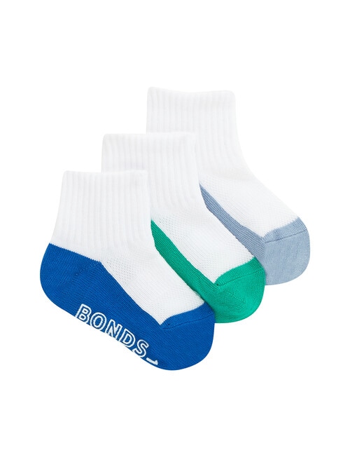 Bonds Logo Lights Quarter Crew Socks, 3-Pack, Blue & Frog product photo