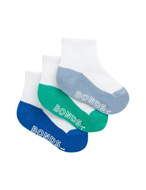 Bonds Logo Lights Quarter Crew Socks, 3-Pack, Blue & Frog product photo View 02 L