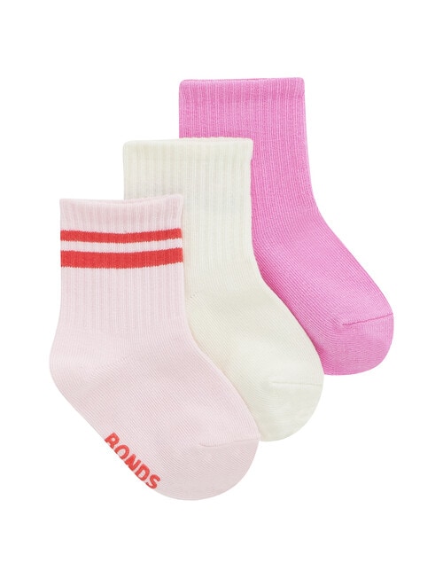 Bonds Stay Ons Crew Socks, 3-Pack, Marscapone, Blossom & Blush product photo