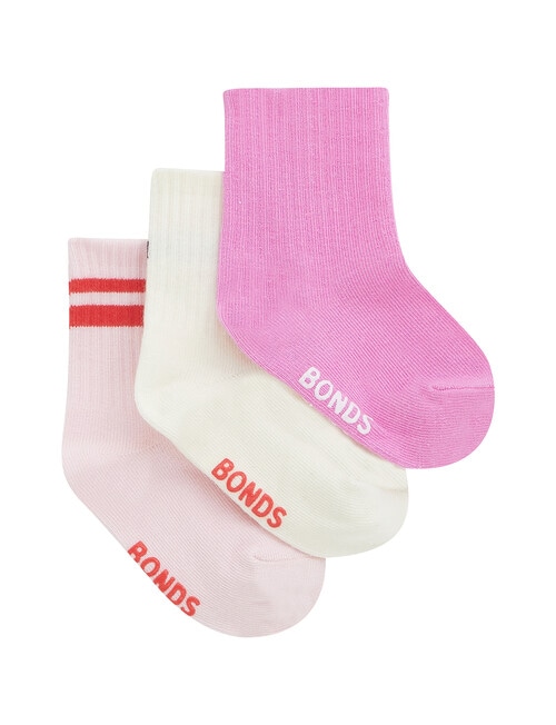 Bonds Stay Ons Crew Socks, 3-Pack, Marscapone, Blossom & Blush product photo View 02 L