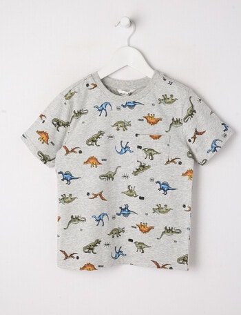 Mac & Ellie Dino All Over Print Short Sleeve Tee, Grey Marle product photo