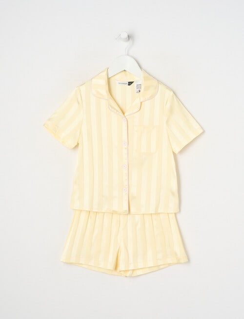 Sleep Mode Jacquard Stripe Short Sleeve Satin PJ Set, Butter, 2-8 product photo