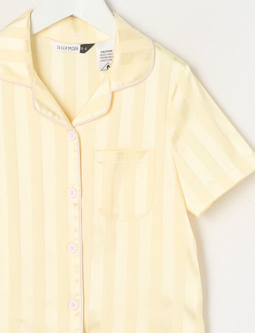 Sleep Mode Jacquard Stripe Short Sleeve Satin PJ Set, Butter, 2-8 product photo View 02 L