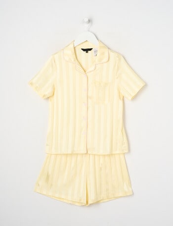 Sleep Squad Jacquard Stripe Short Sleeve Satin PJ Set, Butter, 10-16 product photo
