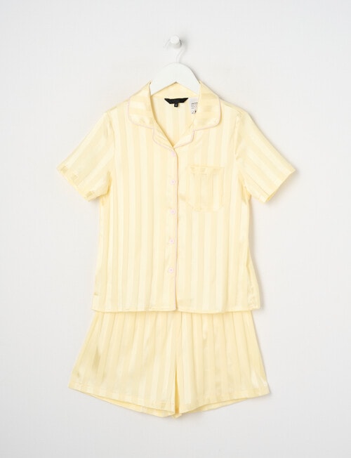 Sleep Squad Jacquard Stripe Short Sleeve Satin PJ Set, Butter, 10-16 product photo