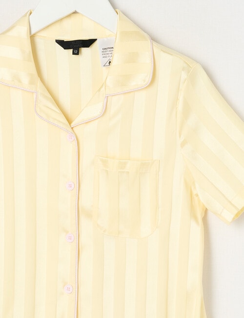 Sleep Squad Jacquard Stripe Short Sleeve Satin PJ Set, Butter, 10-16 product photo View 02 L