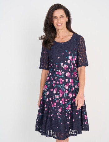 Ella J Elbow Sleeve Lace Dress, Tulip Print product photo