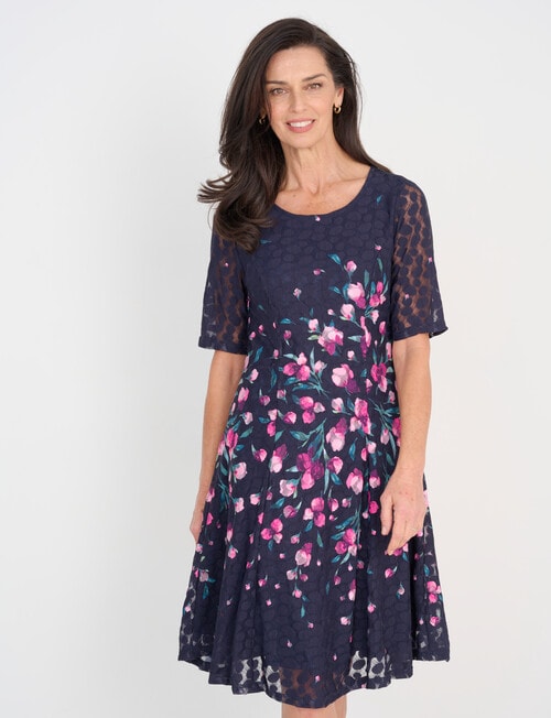 Ella J Elbow Sleeve Lace Dress, Tulip Print product photo