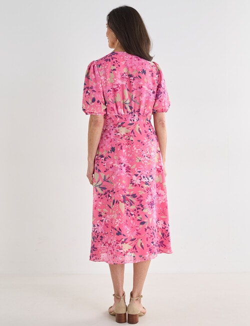 Ella J Printed Shirred Detail Dress, Pink product photo View 02 L