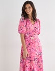Ella J Printed Shirred Detail Dress, Pink product photo View 06 S