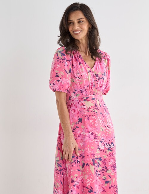 Ella J Printed Shirred Detail Dress, Pink product photo View 06 L