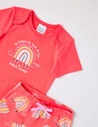 Teeny Weeny Rawsome Slogan Short-Sleeve Bodysuit & Pant Set, 2-Piece, Coral product photo View 02 S