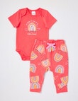 Teeny Weeny Rawsome Slogan Short-Sleeve Bodysuit & Pant Set, 2-Piece, Coral product photo