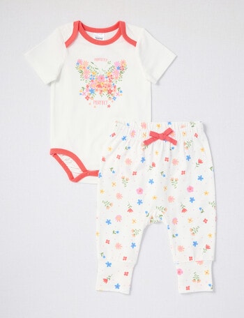 Teeny Weeny Perfectly Perfect Slogan Short-Sleeve Bodysuit & Pant Set, 2-Piece, Vanilla product photo