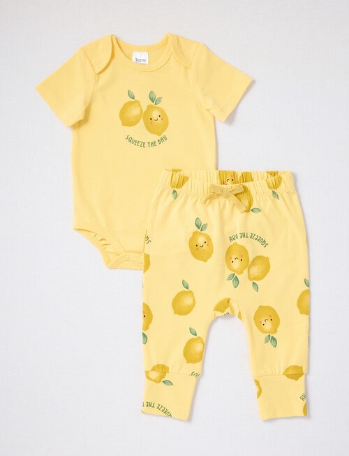 Teeny Weeny Squeeze the Day Slogan Short-Sleeve Bodysuit & Pant Set, 2-Piece, Lemon product photo
