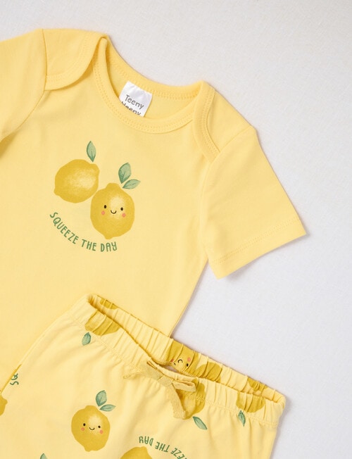 Teeny Weeny Squeeze the Day Slogan Short-Sleeve Bodysuit & Pant Set, 2-Piece, Lemon product photo View 02 L