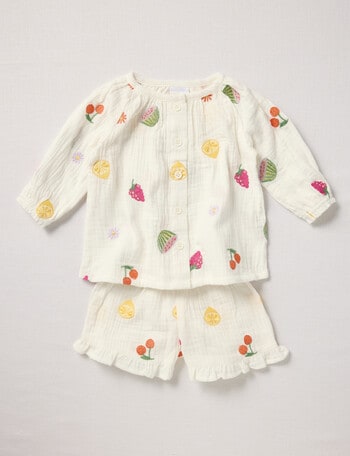 Teeny Weeny Fruit Muslin Shirt & Shorts Set, 2-Piece, White product photo