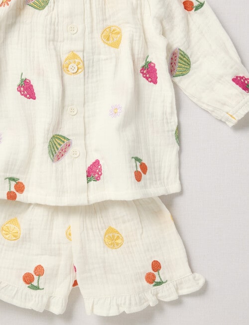 Teeny Weeny Fruit Muslin Shirt & Shorts Set, 2-Piece, White product photo View 03 L